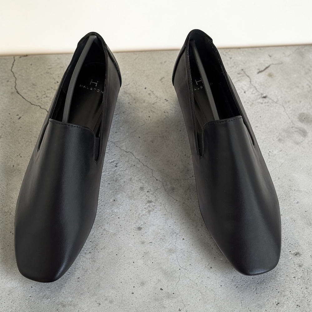 H By Halston Black Pointed Toe Flats Women 6.5 Vegan Leather Minimalist Loafers - Picture 2 of 6